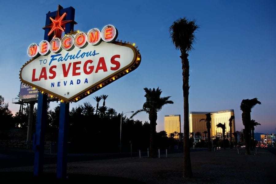 las vegas sign at night. The Las Vegas Welcome Sign at