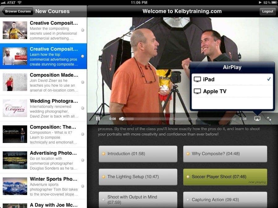 Kelby Training iPad App with Airplay