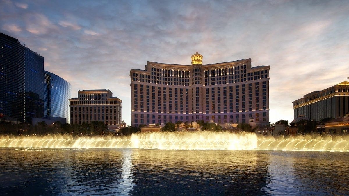 Bellagio Fountains at sunset