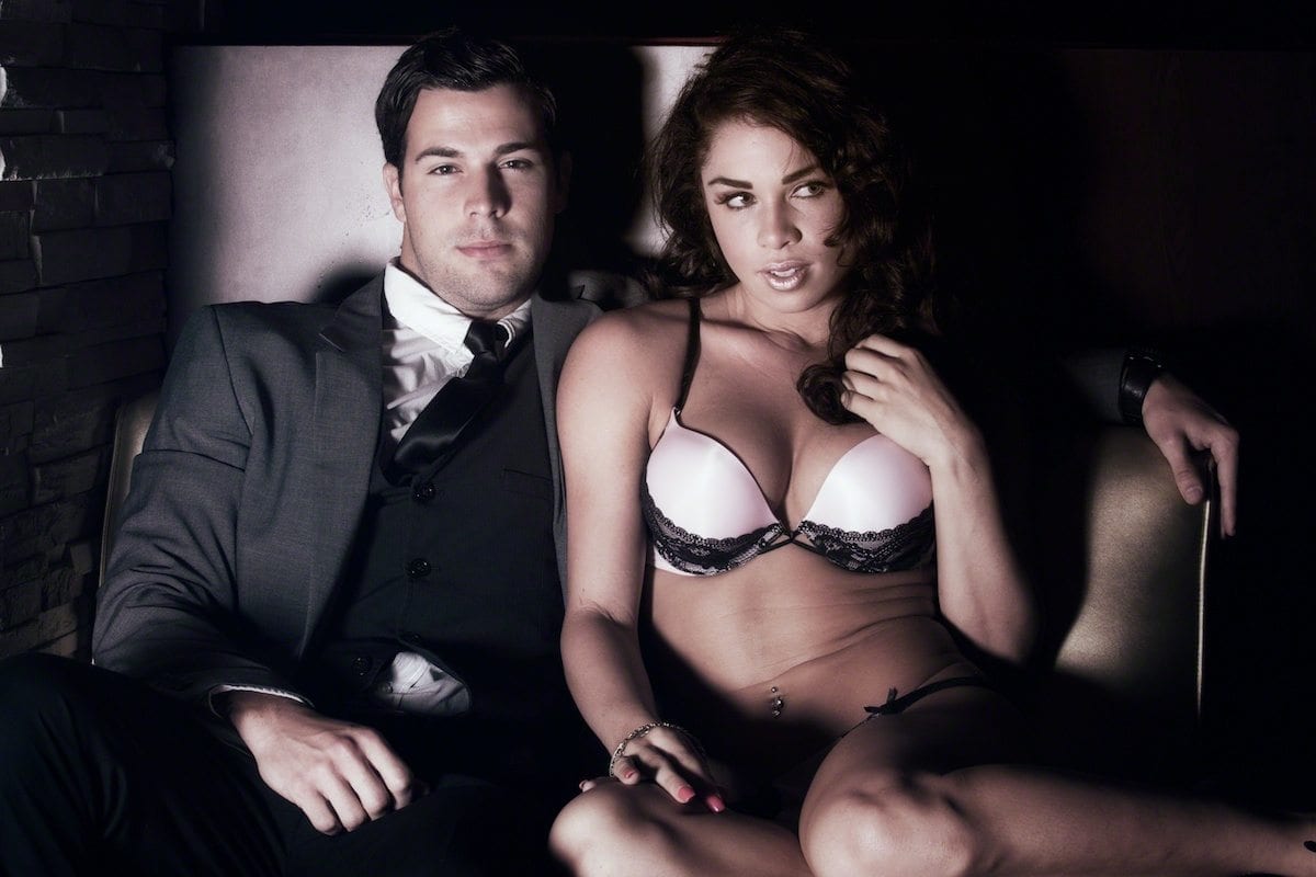 Vintage image of man in suit & woman in lingerie