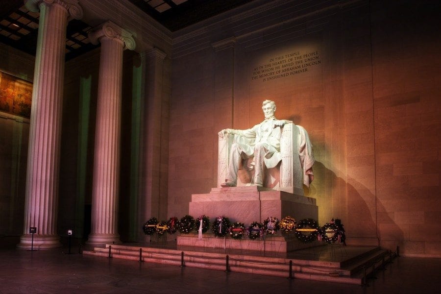 Statue of Abraham Lincoln inside the Lincoln Memorial