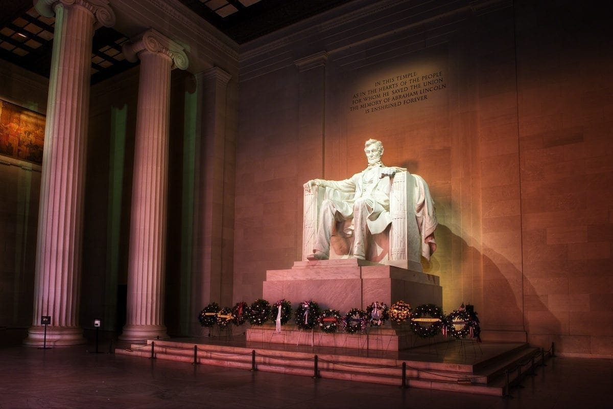 Statue of Abraham Lincoln inside the Lincoln Memorial