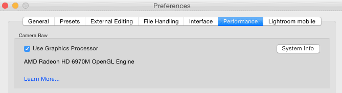 Lightroom Performance Preferences