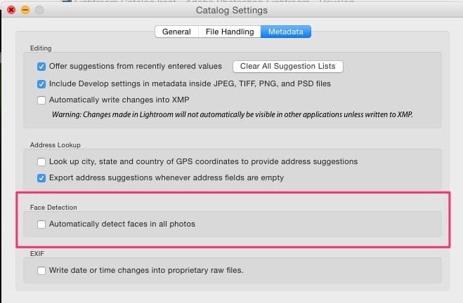 Lightroom CC Catalog Settings