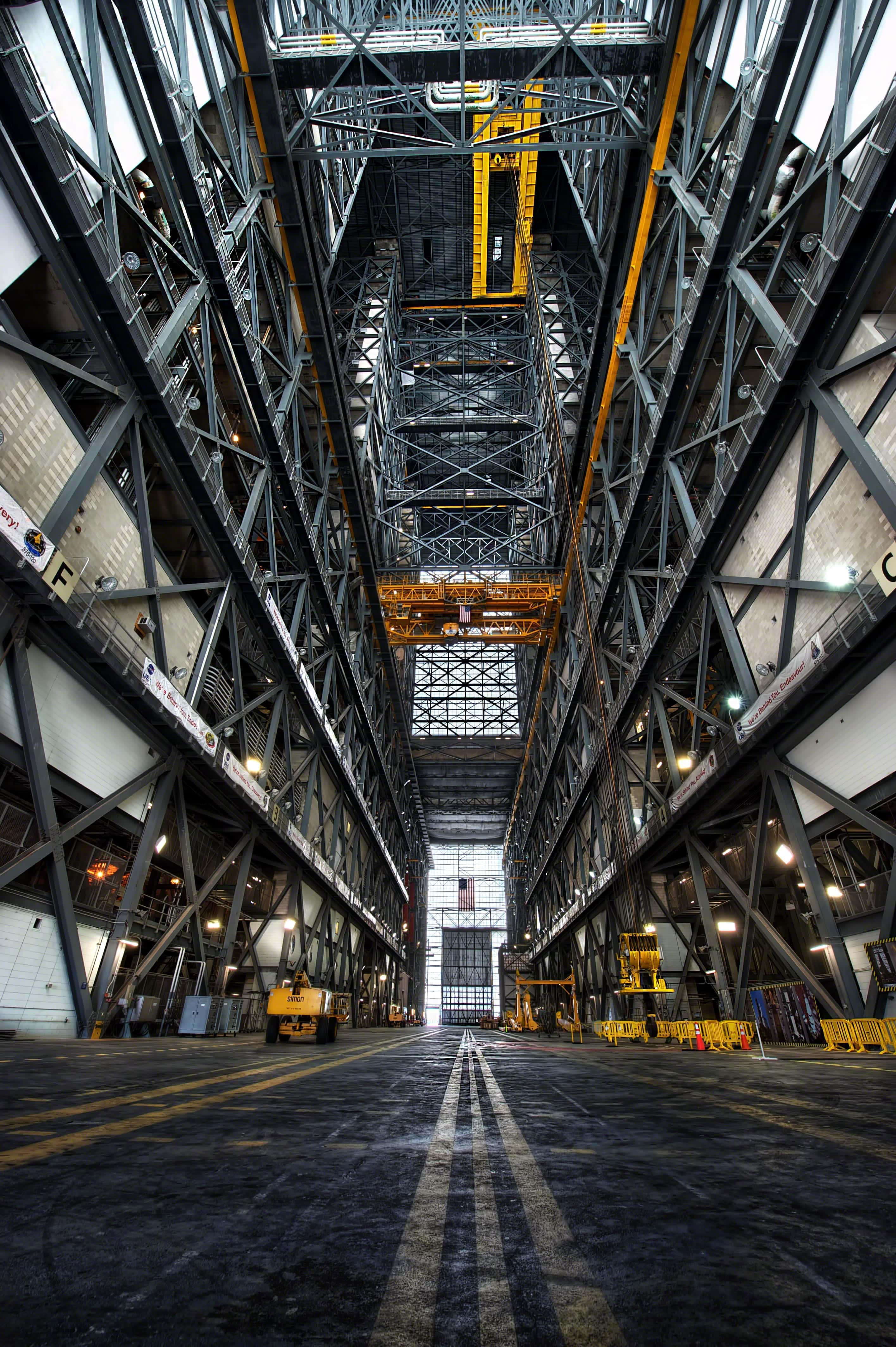 nterior of NASA's Vehicle Assembly Building (VAB).